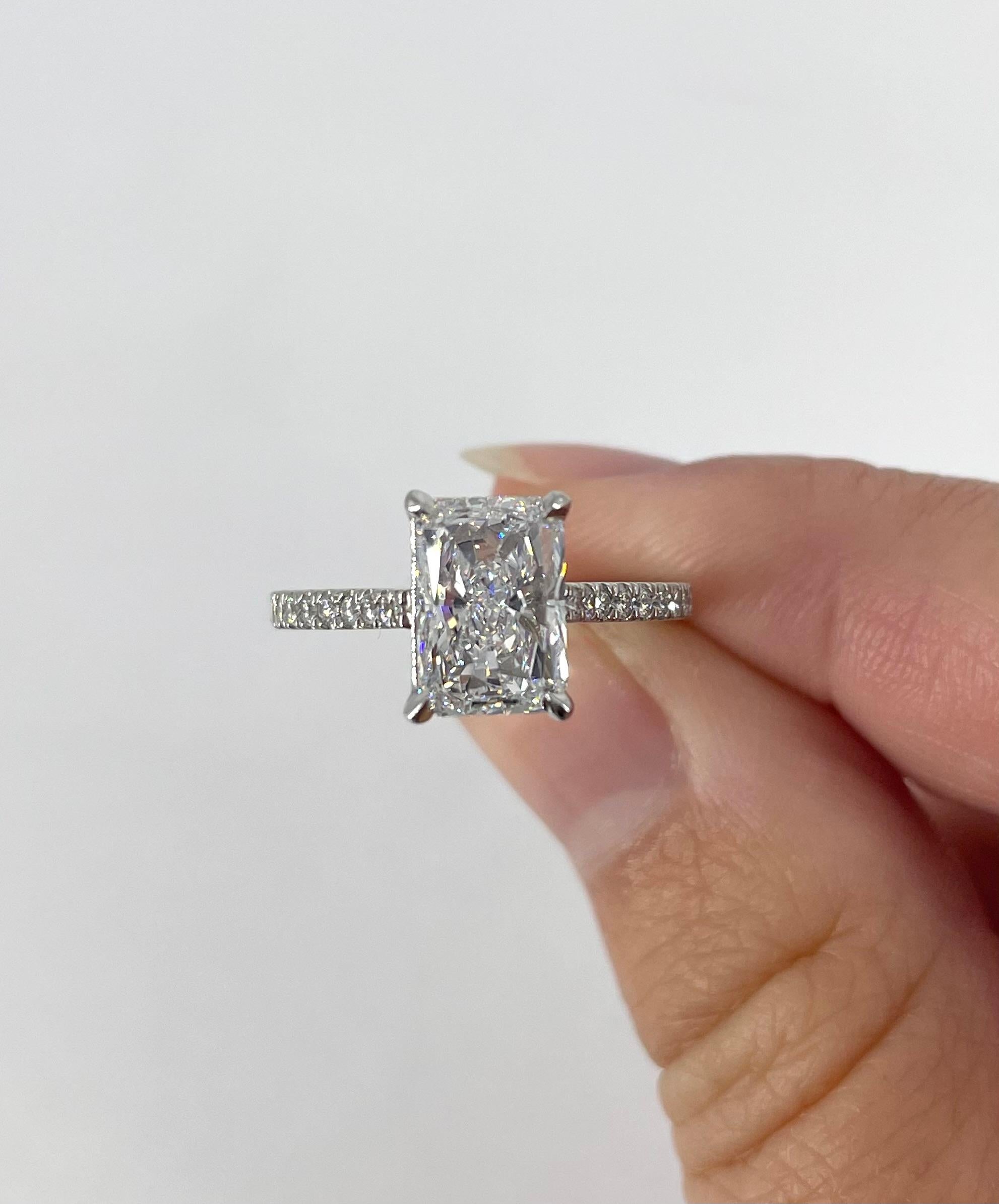Contemporary J. Birnbach 2.08 Carat D VS1 Radiant Cut Diamond Pave Solitaire Ring For Sale