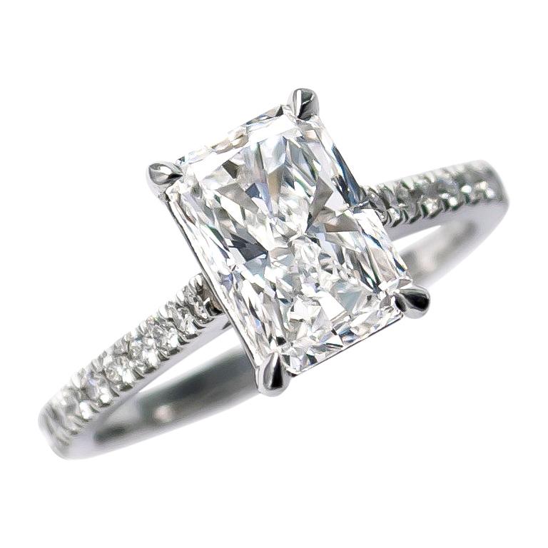 J. Birnbach GIA Certified 2.08 Carat D VS1 Radiant Cut Diamond Solitaire Ring