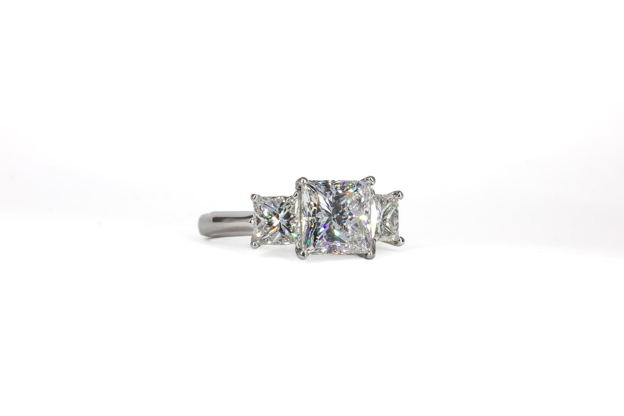 Contemporary J. Birnbach GIA Certified 2.09 F SI1 Carat Princess Cut Diamond Three-Stone Ring For Sale