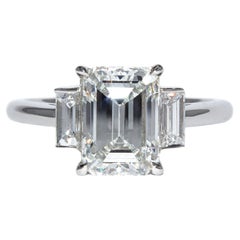 J. Birnbach GIA Certified 2.14 Carat E SI1 Emerald Cut Diamond Three-Stone Ring