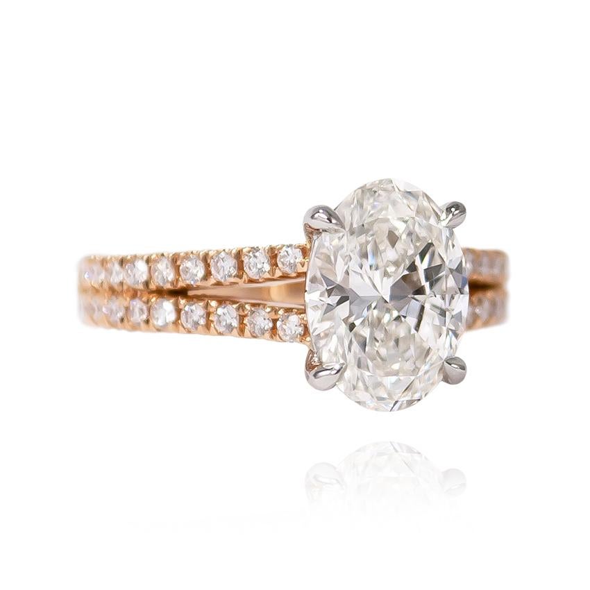 Contemporary J. Birnbach GIA Certified 2.21 Carat G SI2 Oval Diamond Split Shank Ring