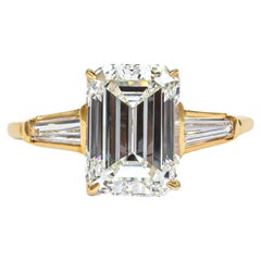 J. Birnbach GIA Certified 2.66 Carat J VS2 Emerald Cut Diamond Three-Stone Ring