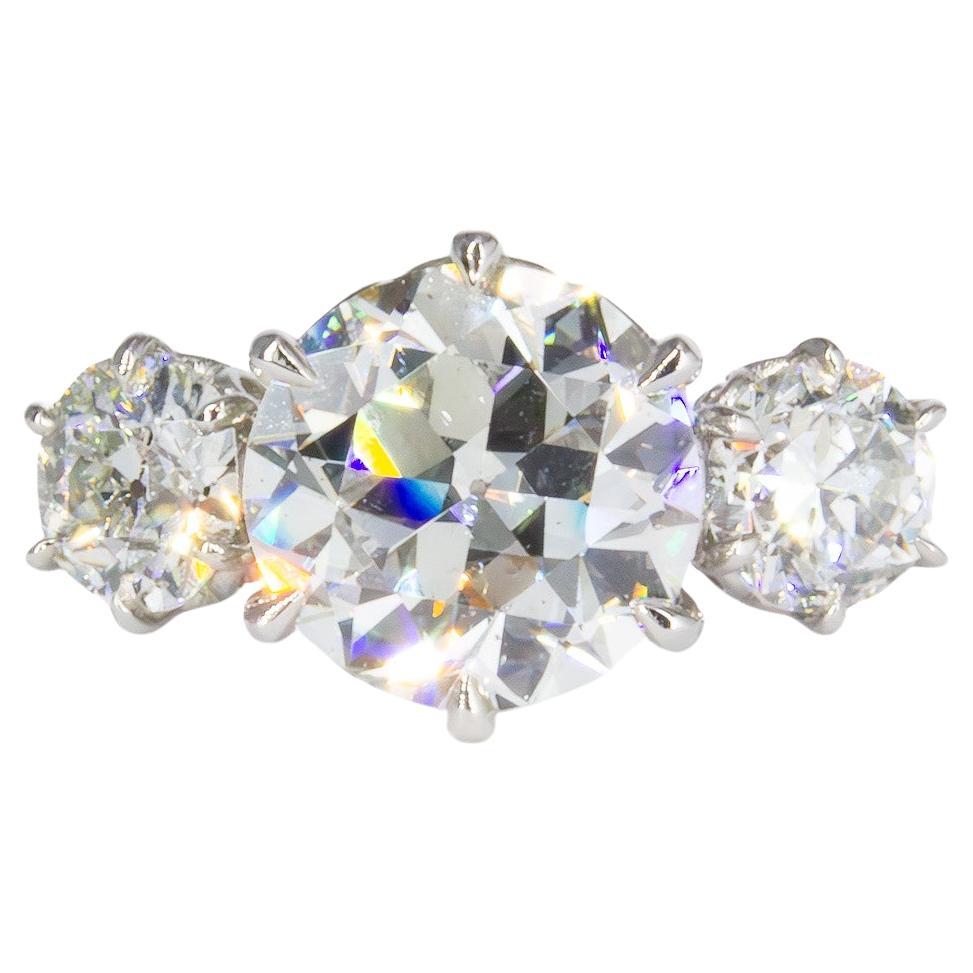 J. Birnbach GIA Certified 2.69 Carat Old European I SI2 Three-Stone Diamond Ring