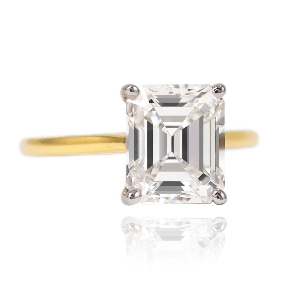 Contemporary J. Birnbach GIA Certified 2.74 Carat Emerald Cut Diamond Solitaire Ring