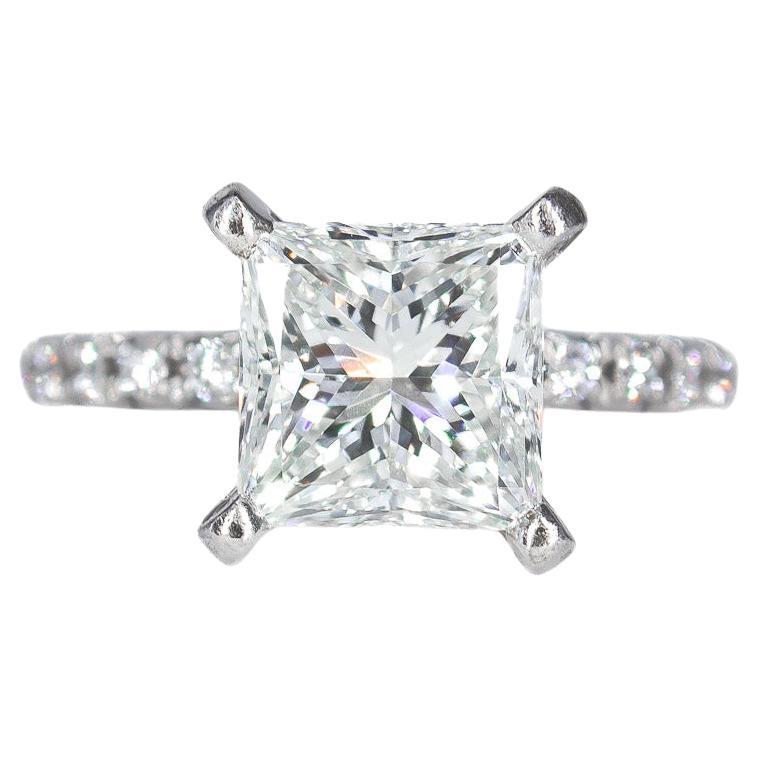 J. Birnbach GIA Certified 2.92 Carat J VS2 Princess Cut Diamond Solitaire Ring