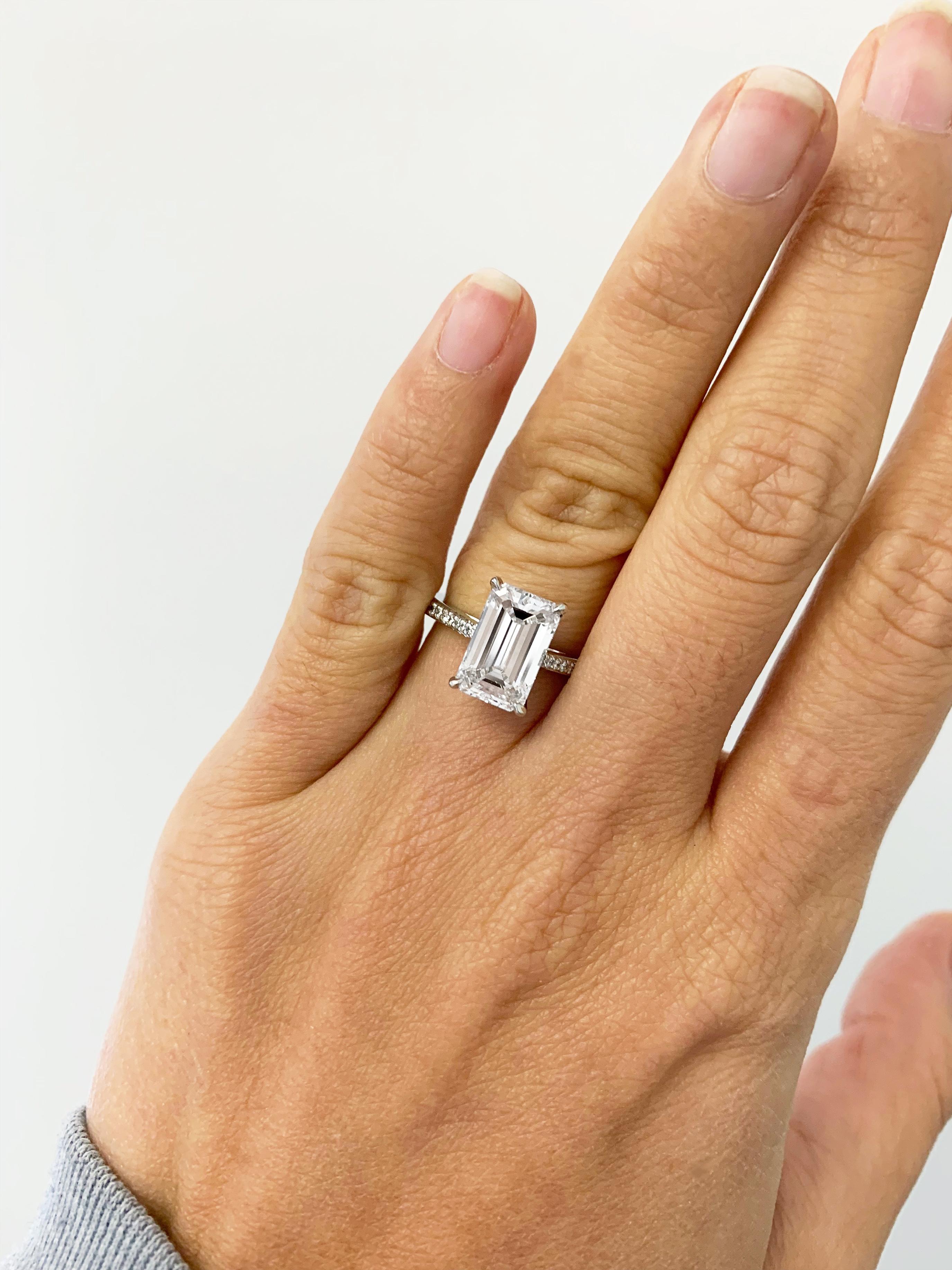 Contemporary J. Birnbach GIA Certified 3.01 Carat D SI1 Emerald Cut Diamond Solitaire Ring