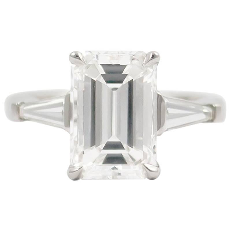 J. Birnbach GIA Certified 3.01 Carat F SI1 Emerald Cut Diamond Ring