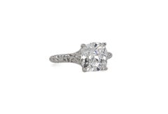 J. Birnbach GIA Certified 3.01 Carat H SI1 CushionCut Diamond Solitaire Ring