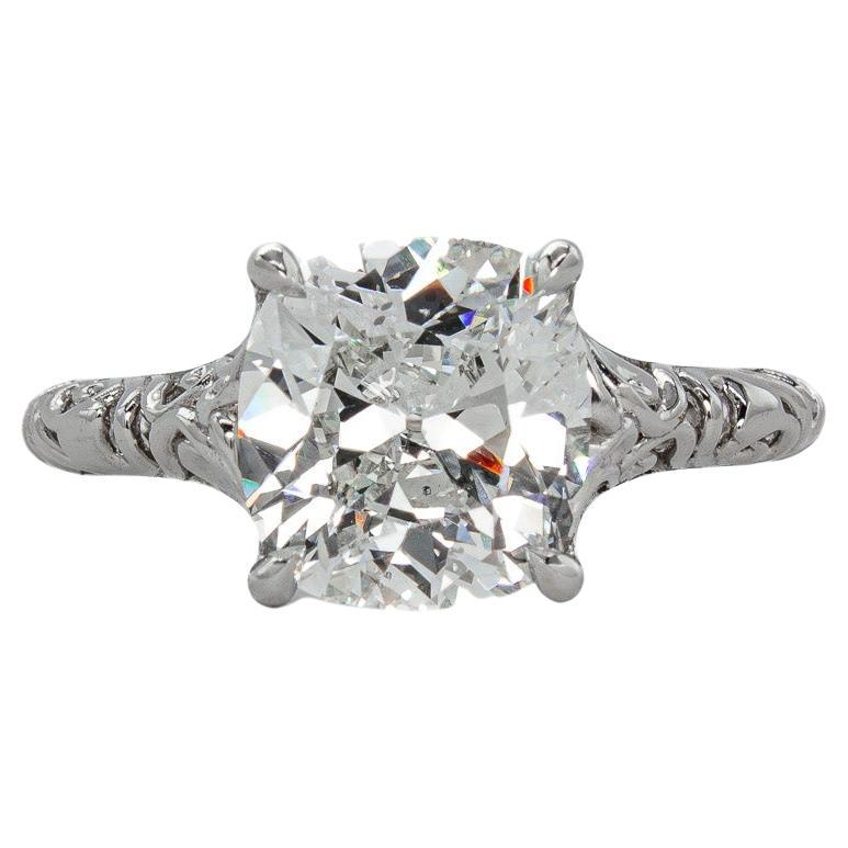 J. Birnbach GIA Certified 3.01 Carat H SI1 CushionCut Diamond Solitaire Ring