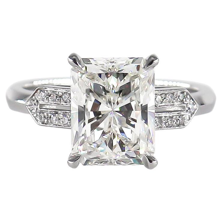 J. Birnbach Anello di fidanzamento con diamante taglio radiante certificato GIA da 3,01 carati