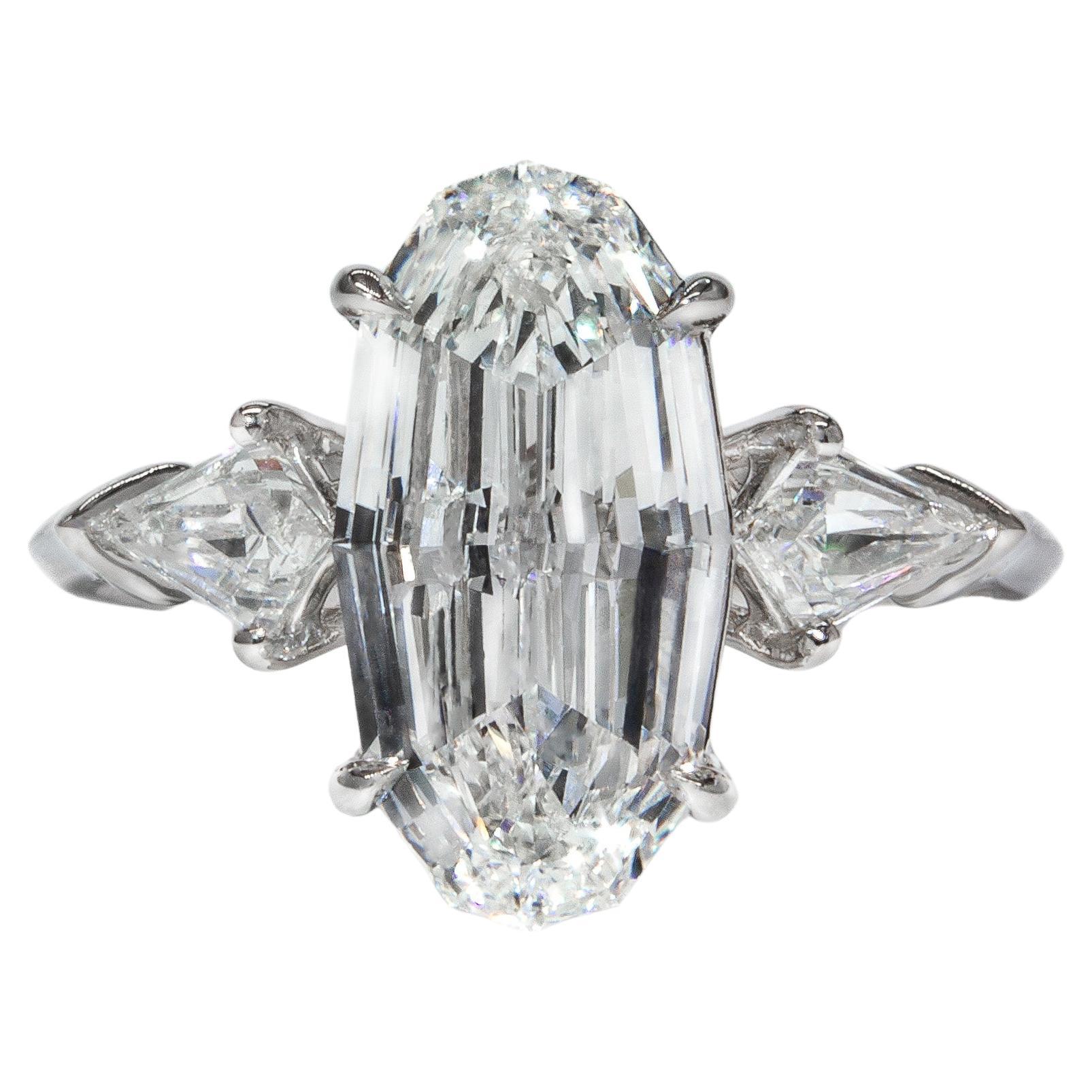 J. Birnbach GIA Certified 3.01 Carat Oval Step Cut Diamond Three-Stone Ring