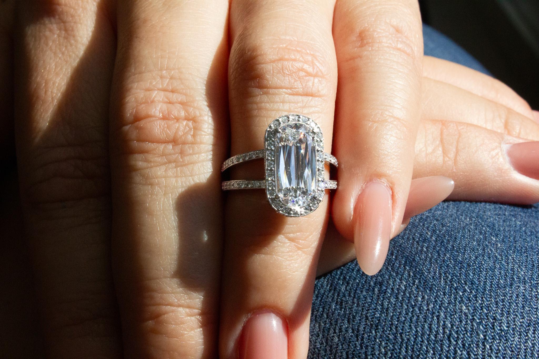 Women's or Men's J. Birnbach GIA Certified 3.07 Carat D SI1 Ashoka Diamond Engagement Ring