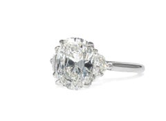 J. Birnbach GIA 3.14 Carat elongated Antique Cushion D VS1 Diamond 3 Stone Ring