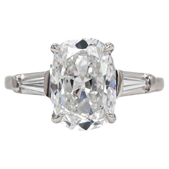 J. Birnbach GIA Certified 3.10 Carat E I1 Cushion Cut Diamond Three Stone Ring