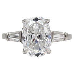 J. Birnbach GIA Certified 3.10 Carat E I1 Cushion Cut Diamond Three Stone Ring