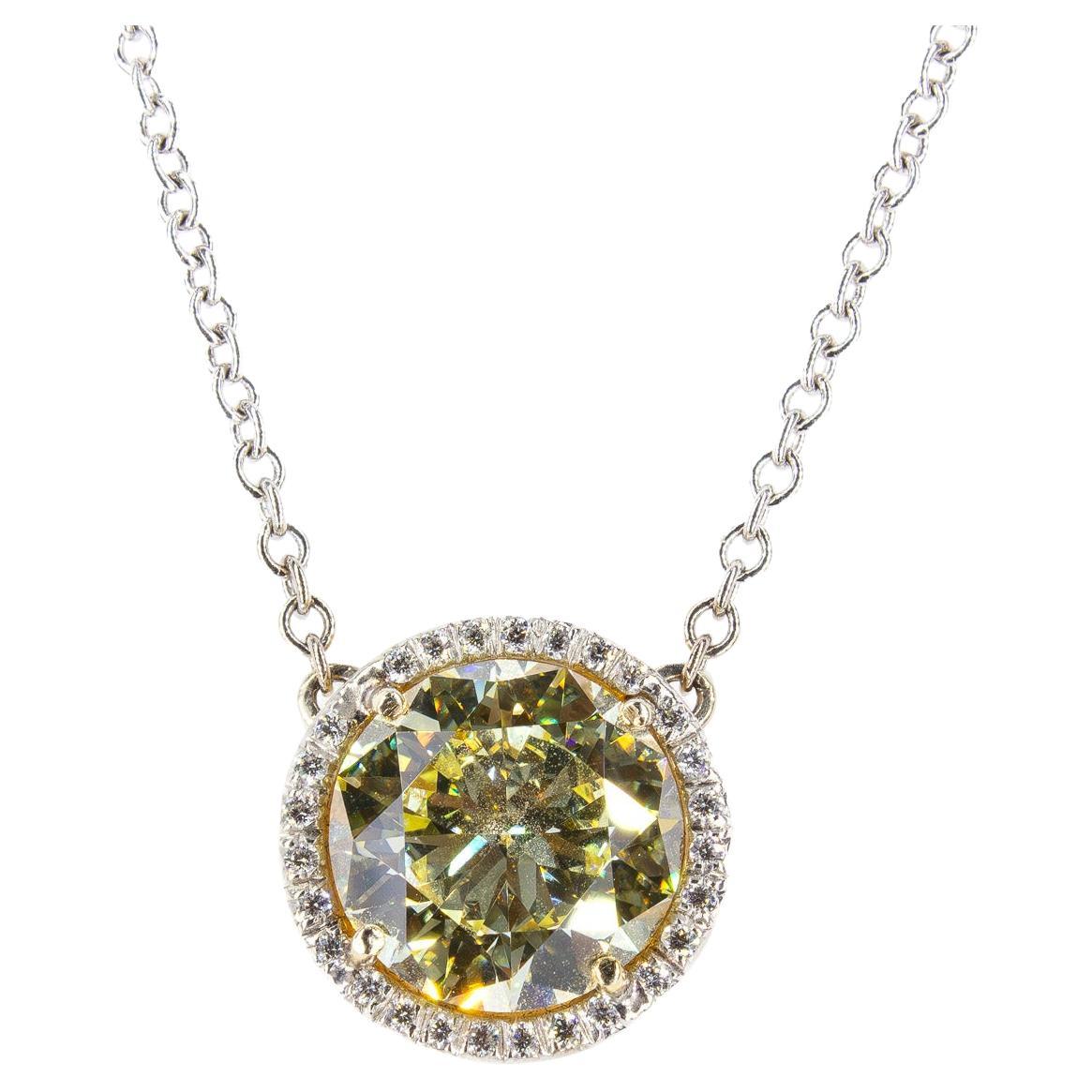 J. Birnbach GIA Certified 3.20 Carat Fancy Light Yellow Diamond Pendant Necklace