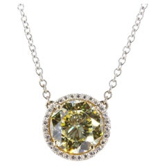 J. Birnbach GIA Certified 3.20 Carat Fancy Light Yellow Diamond Pendant Necklace