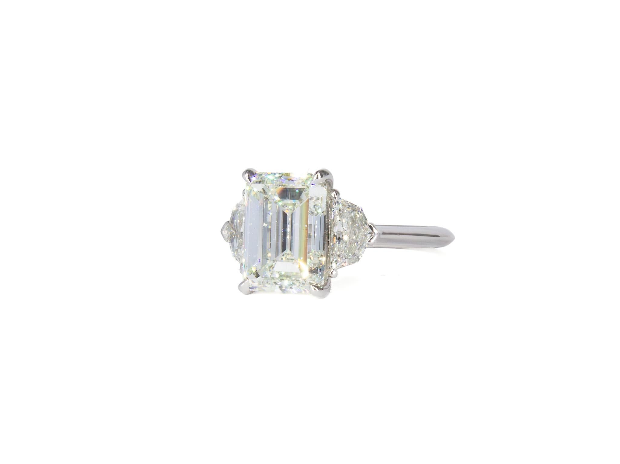 J. Birnbach GIA Certified 3.34 Carat Emerald Cut J SI1 Diamond Three-Stone Ring For Sale 2
