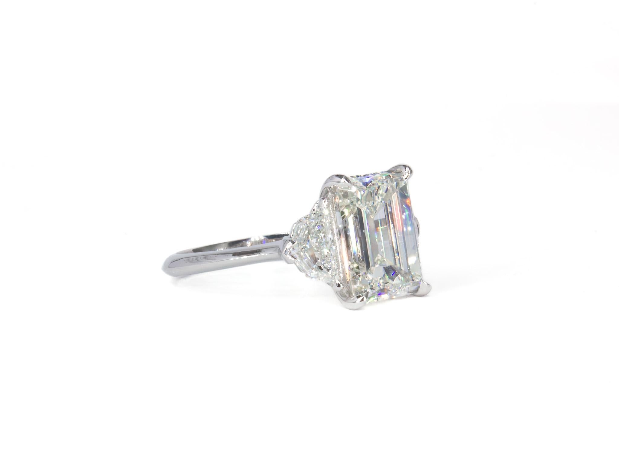 J. Birnbach GIA Certified 3.34 Carat Emerald Cut J SI1 Diamond Three-Stone Ring For Sale 3