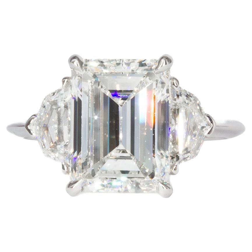 J. Birnbach GIA Certified 3.34 Carat Emerald Cut J SI1 Diamond Three-Stone Ring