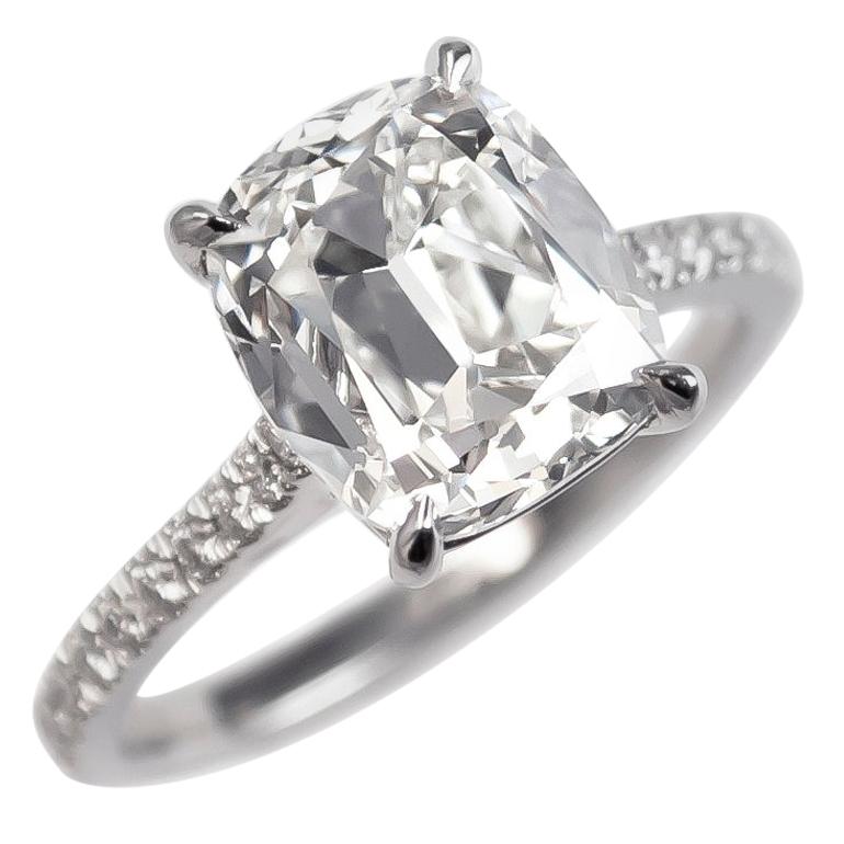 J. Birnbach GIA Certified 3.57 Carat Cushion Brilliant Cut Diamond Ring