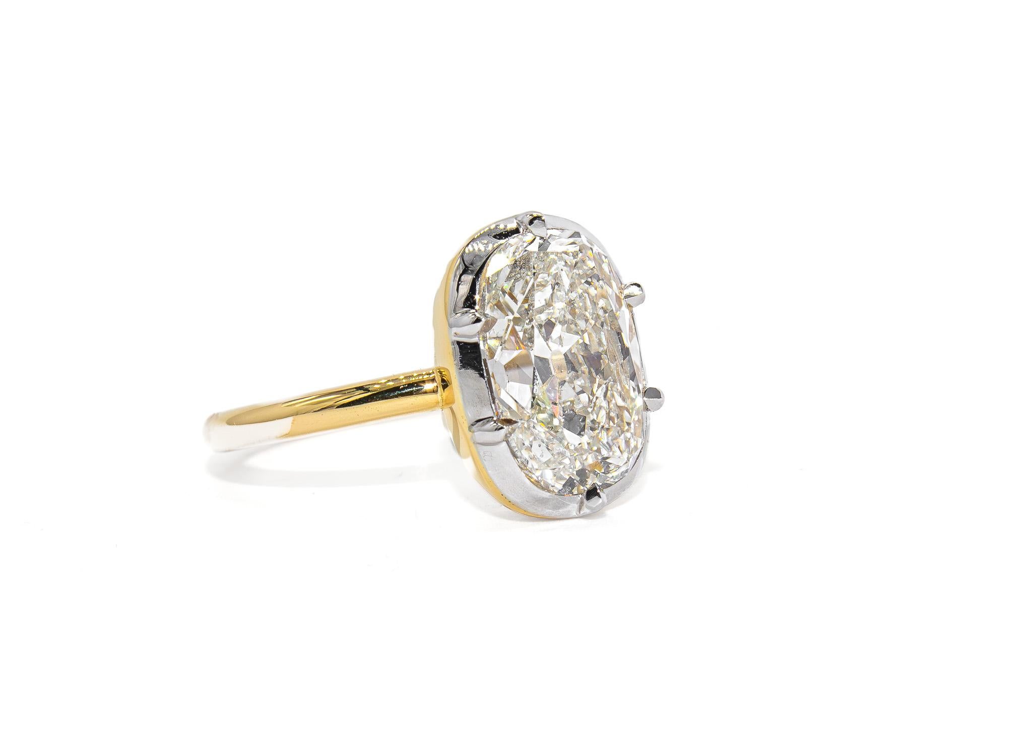 J. Birnbach Anillo solitario de diamantes talla cojín de 3,63 quilates con certificado GIA de minas antiguas Georgiano en venta