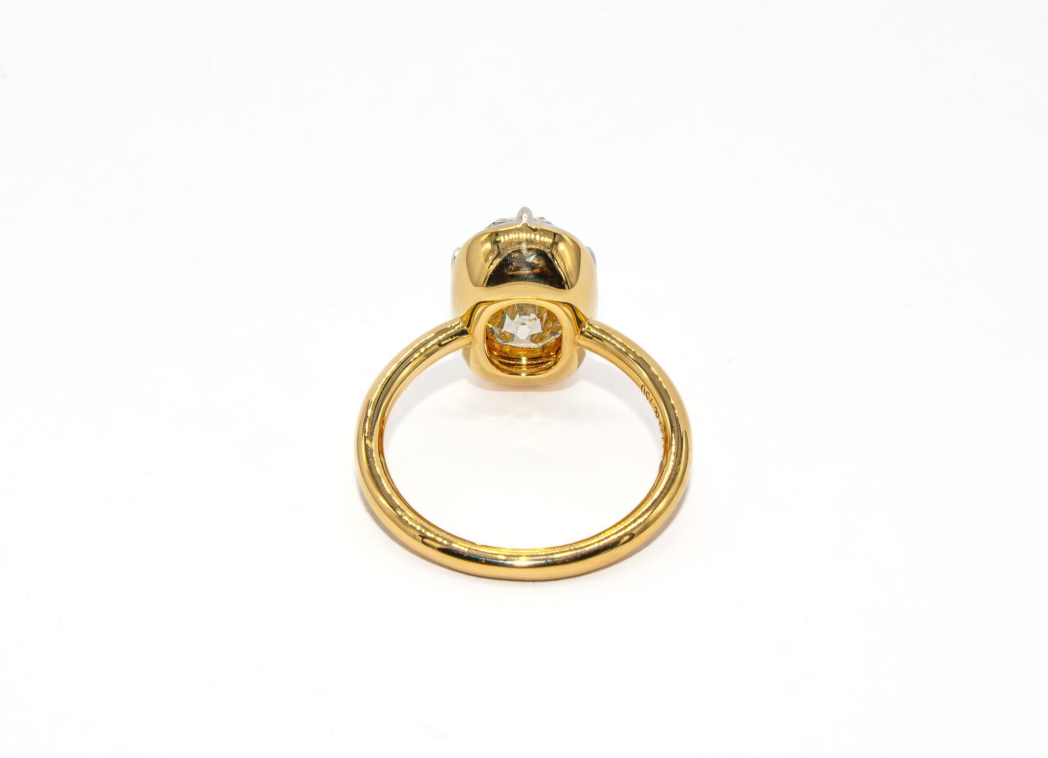 J. Birnbach Anillo solitario de diamantes talla cojín de 3,63 quilates con certificado GIA de minas antiguas Talla antigua en venta