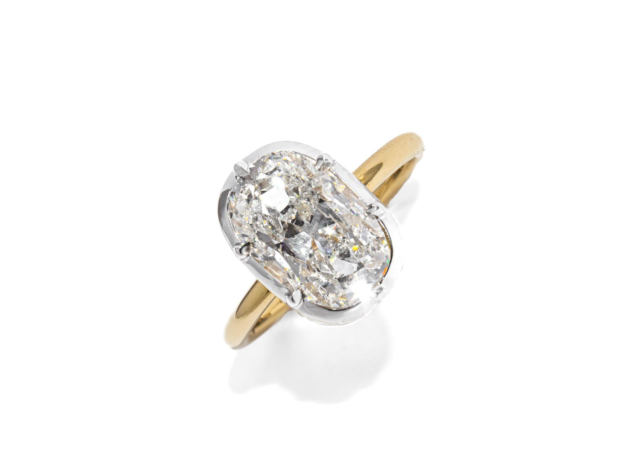 J. Birnbach Anillo solitario de diamantes talla cojín de 3,63 quilates con certificado GIA de minas antiguas en Nuevo estado para la venta en New York, NY