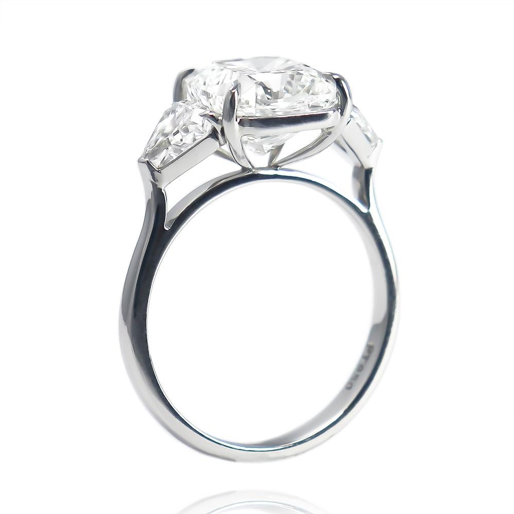 Contemporary J. Birnbach GIA Certified 3.71 Carat Cushion Modified Brilliant Three-Stone Ring