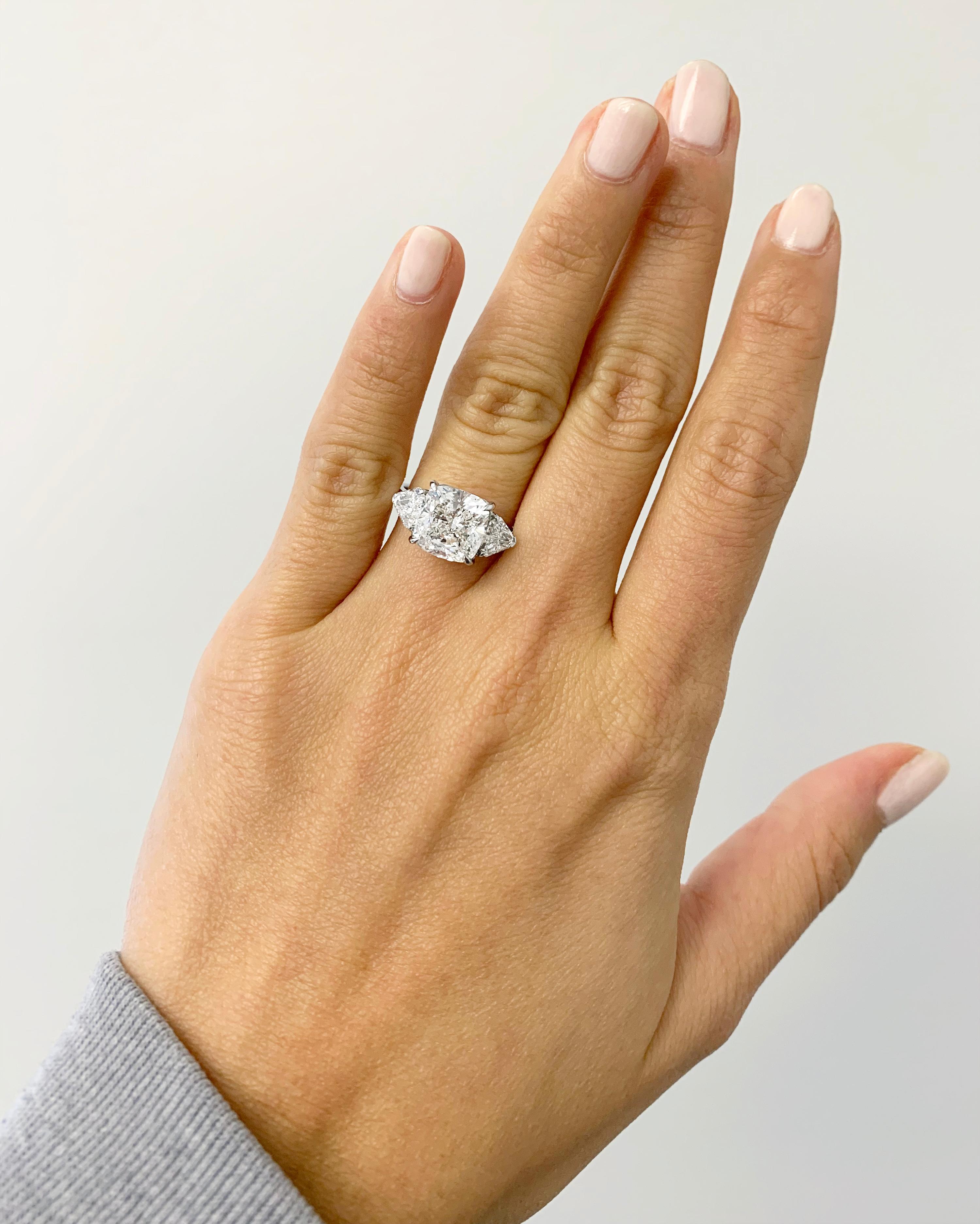 Cushion Cut J. Birnbach GIA Certified 3.71 Carat Cushion Modified Brilliant Three-Stone Ring