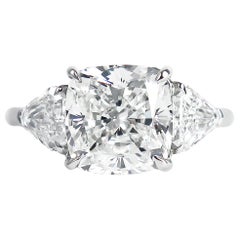 J. Birnbach GIA Certified 3.71 Carat Cushion Modified Brilliant Three-Stone Ring