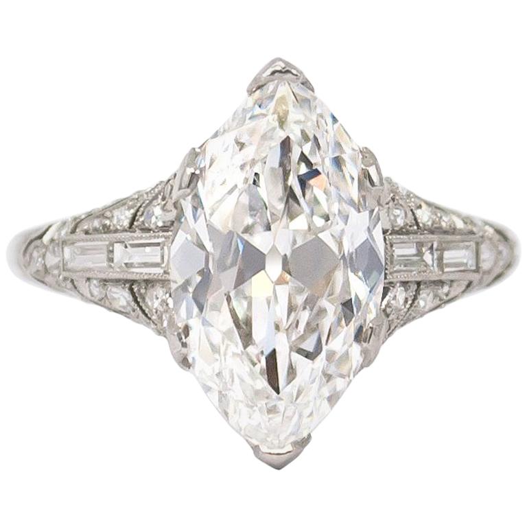 J. Birnbach GIA Certified 3.78 Carat Antique Marquise Ring