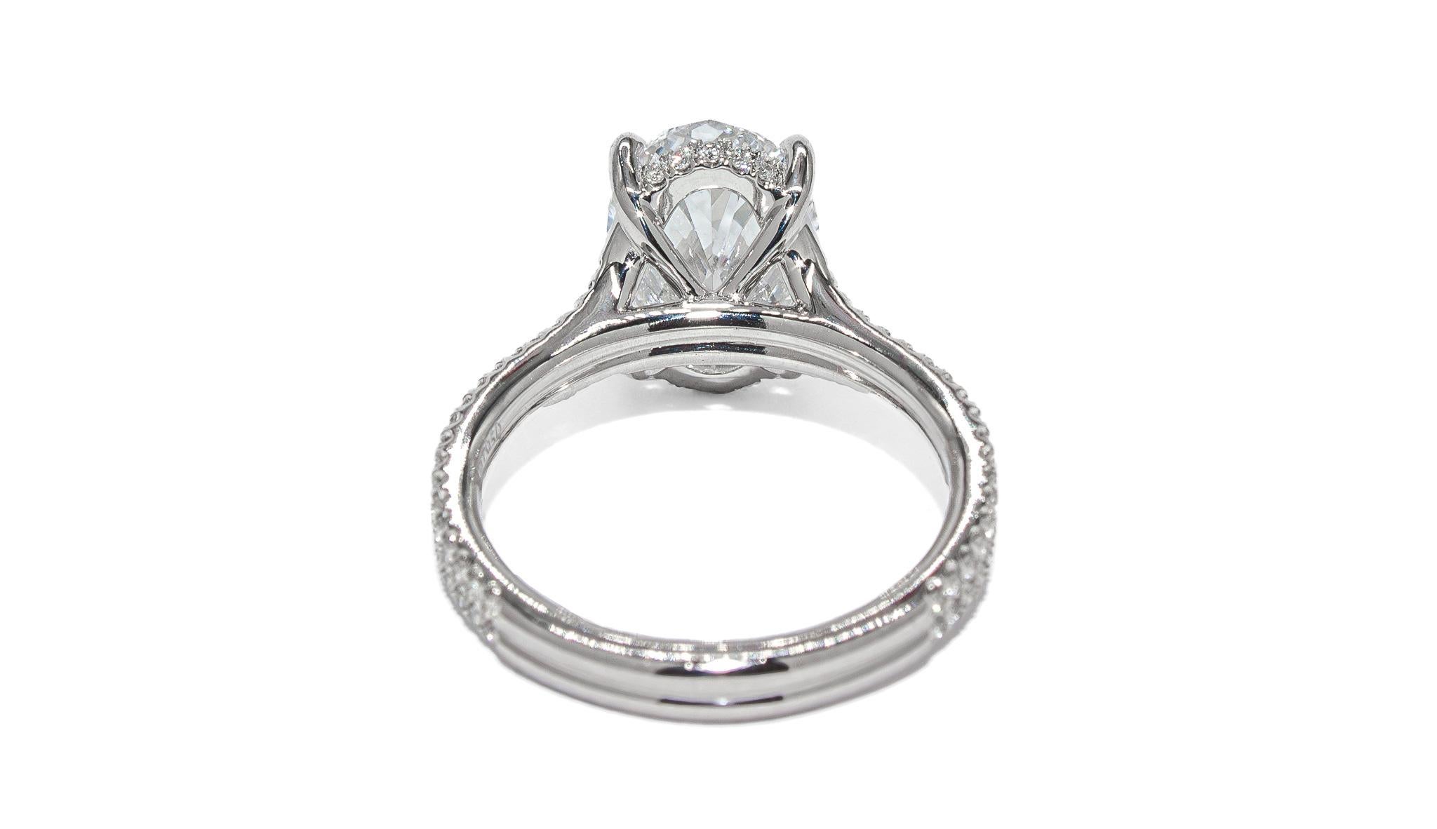 Taille ovale J. Birnbach, bague solitaire avec diamant ovale de 3,81 carats D SI1 certifié GIA en vente
