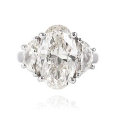 J. Birnbach GIA Certified 3.86 Carat J SI1 Oval Three-Stone Ring
