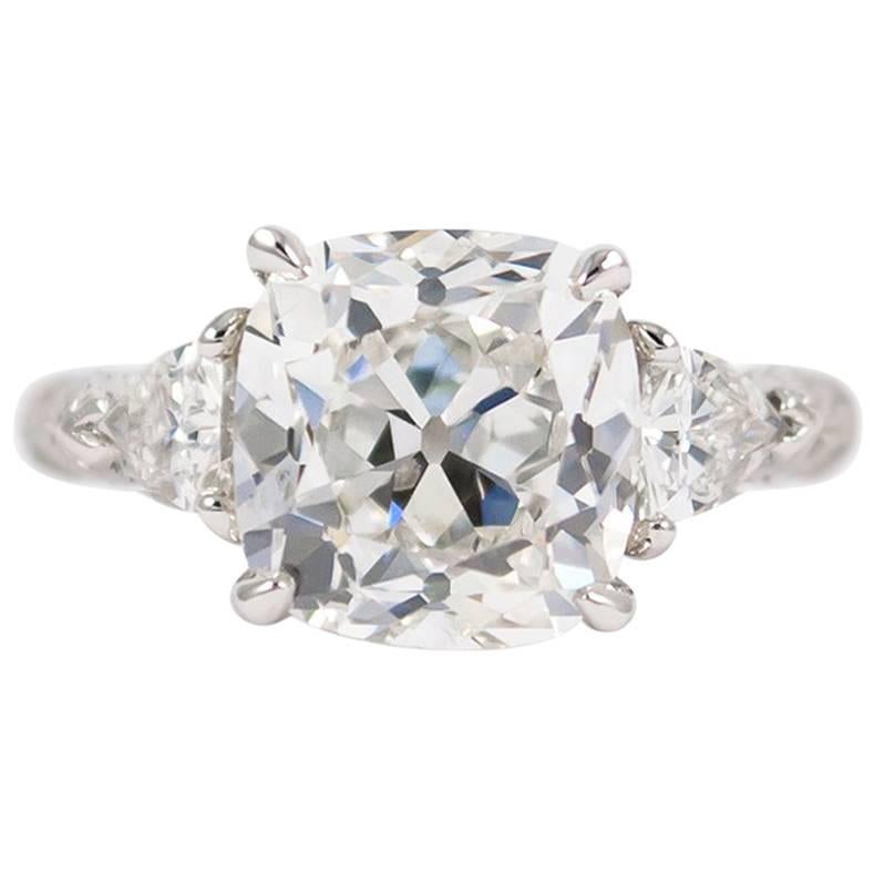 J. Birnbach GIA Certified 4.00 Carat Cushion Brilliant Cut Diamond Ring