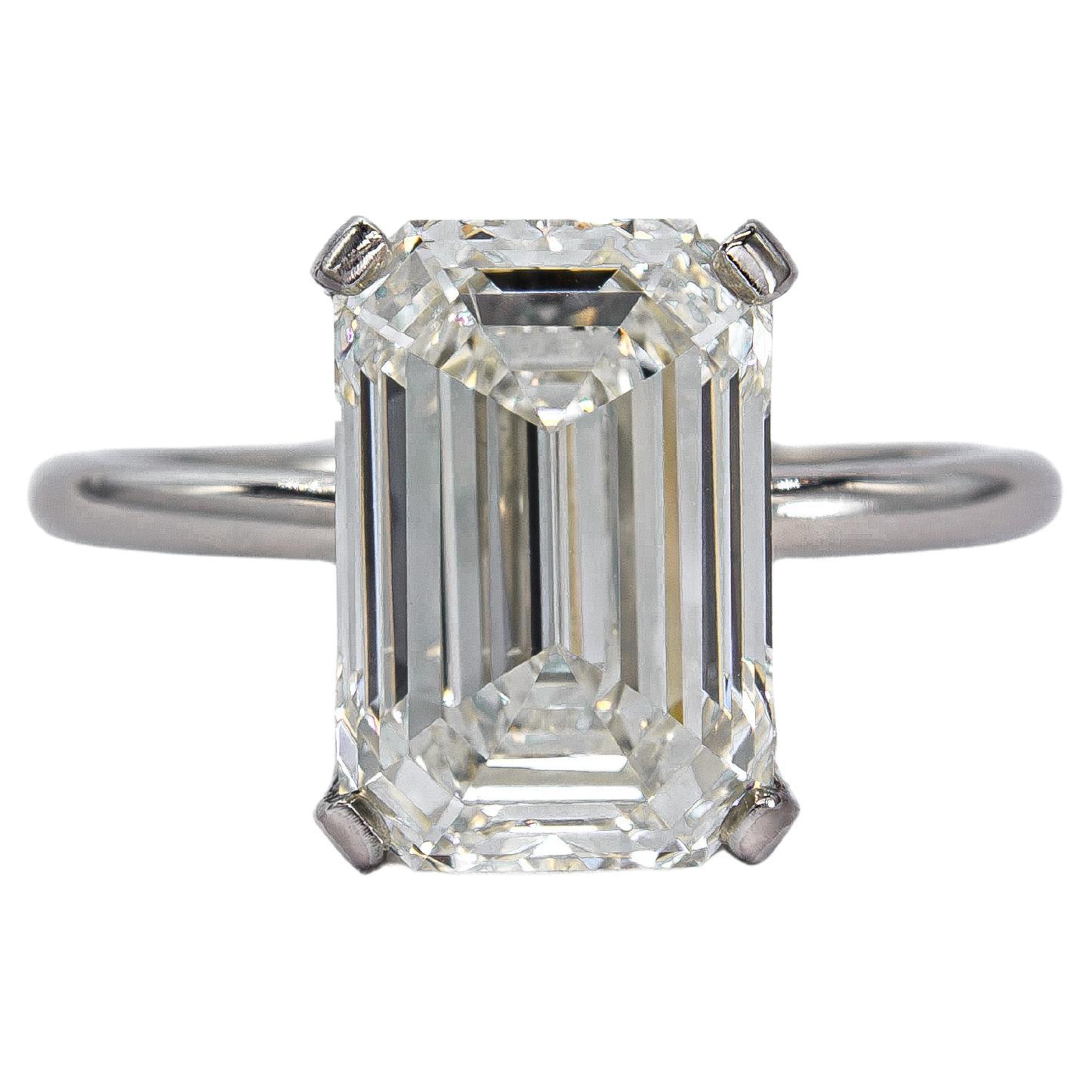 J. Birnbach GIA zertifiziert 4,01 Karat K SI1 Smaragdschliff Diamant Solitär Ring