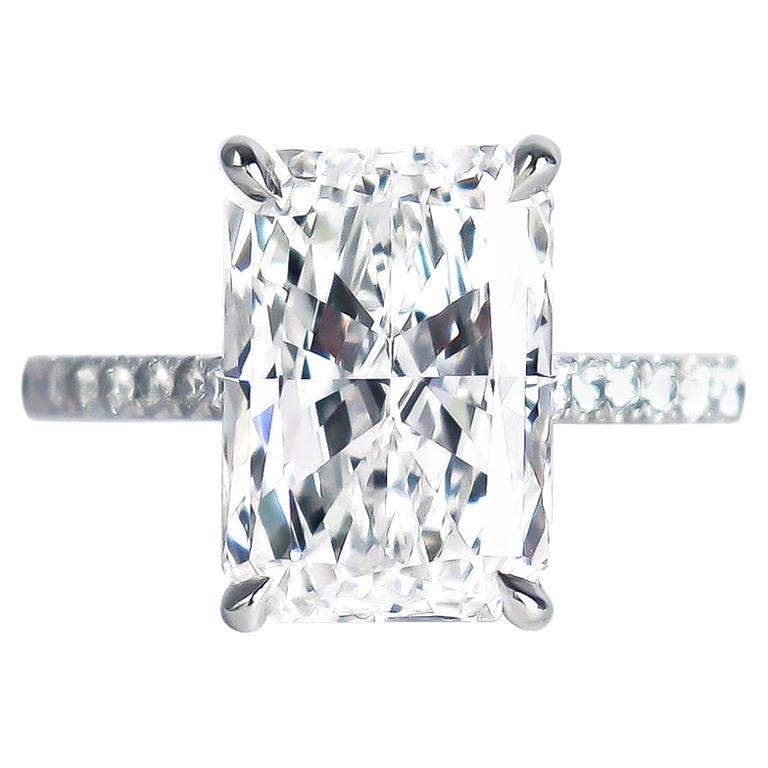 J. Birnbach GIA Certified 4.02 Carat E VVS2 Radiant Cut Diamond Solitaire Ring