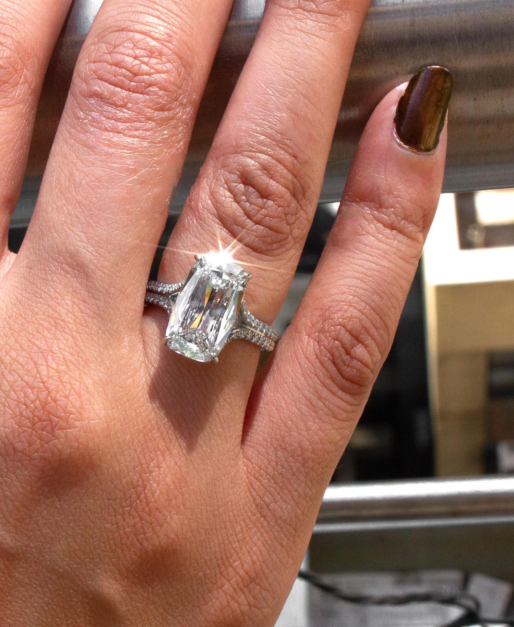 Contemporary J. Birnbach GIA 4.02 H VVS2 Ashoka Style Cushion Diamond Engagement Ring For Sale