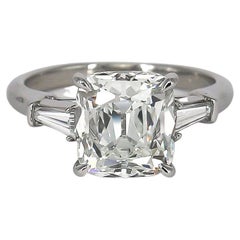 J. Birnbach GIA Certified 4.08 Carat Old Mine Cut Diamond Three-Stone Ring