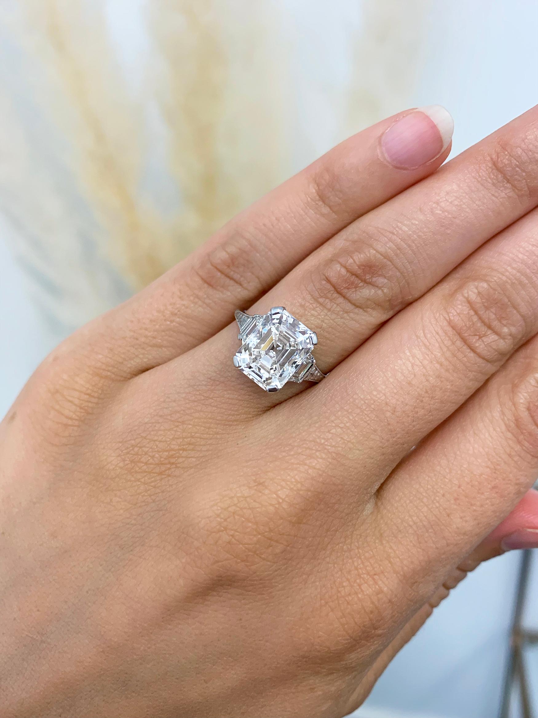 Women's or Men's J. Birnbach GIA Certified 4.12 Carat F SI1 Emerald Cut Diamond Art Deco Ring
