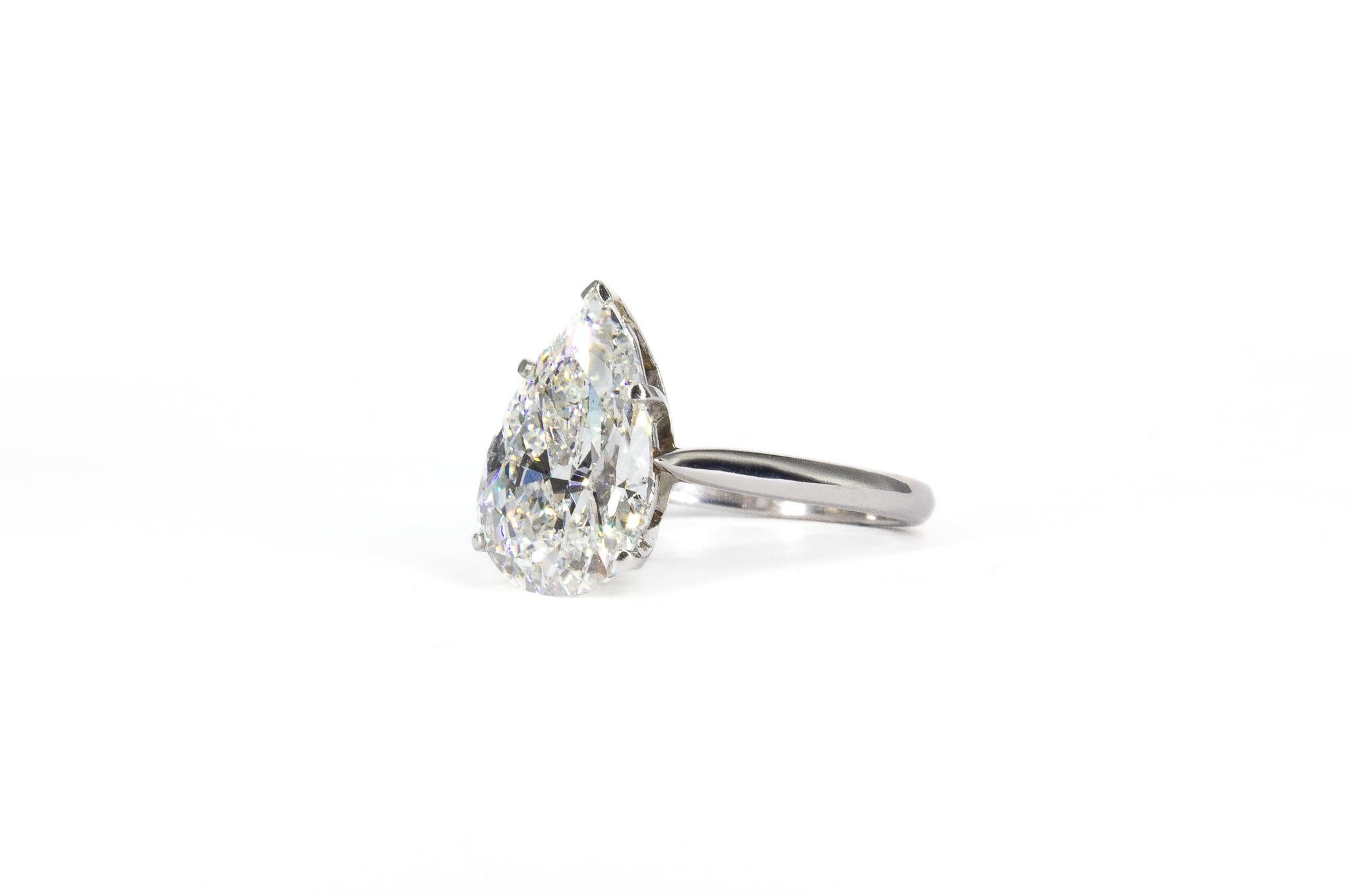 Pear Cut J. Birnbach GIA Certified 4.41 Carat G SI2 Pear Shape Diamond Solitaire Ring For Sale