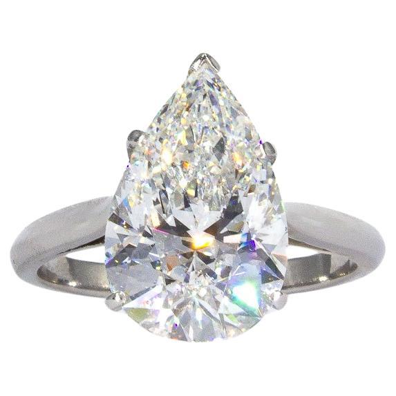 J. Birnbach GIA Certified 4.41 Carat G SI2 Pear Shape Diamond Solitaire Ring For Sale