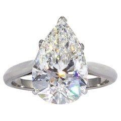J. Birnbach, bague solitaire en forme de poire avec diamant G SI2 certifié GIA de 4,41 carats