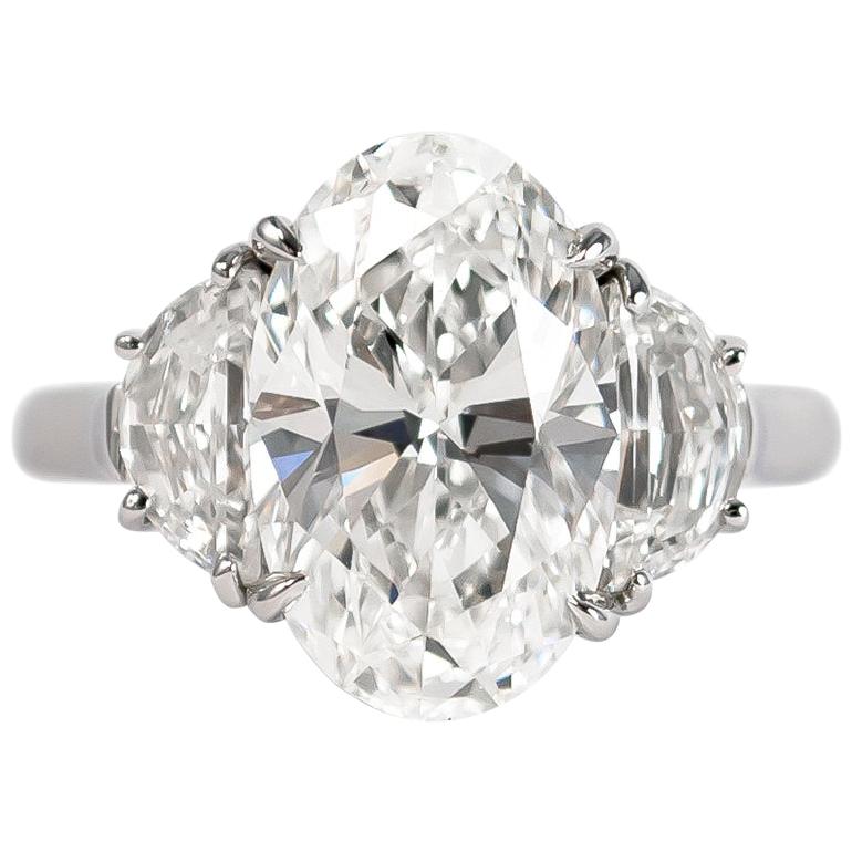 J. Birnbach 4.43 carat Oval Diamond Three-Stone Engagement Ring with Half Moons