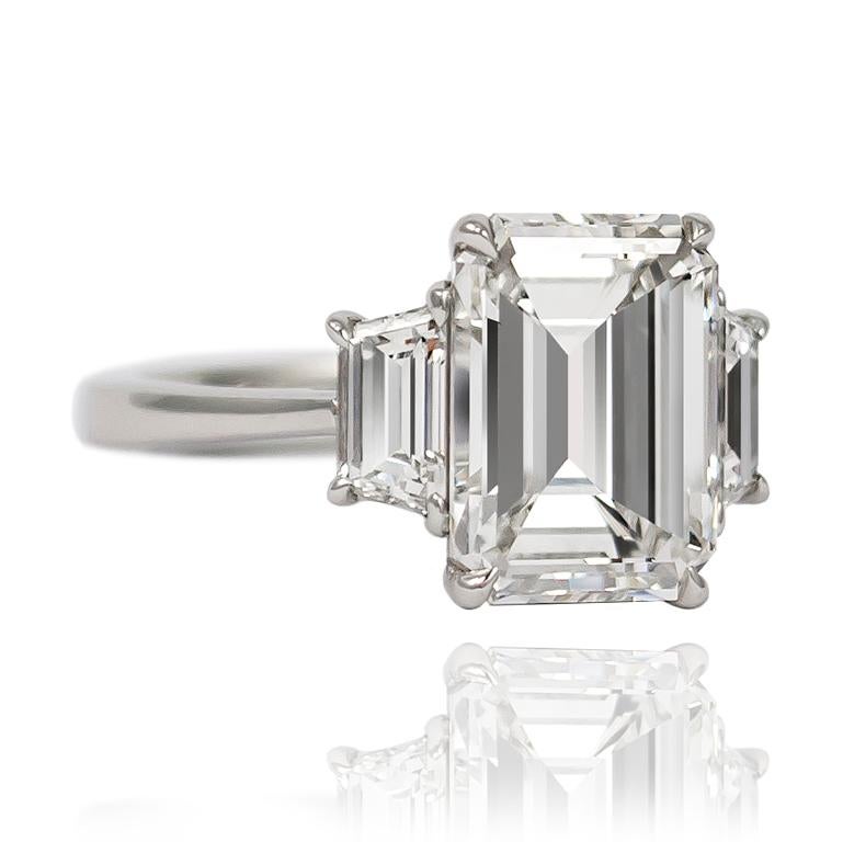 J. Birnbach GIA Certified 4.48 Carat Emerald Cut Diamond Three-Stone Ring In New Condition In New York, NY