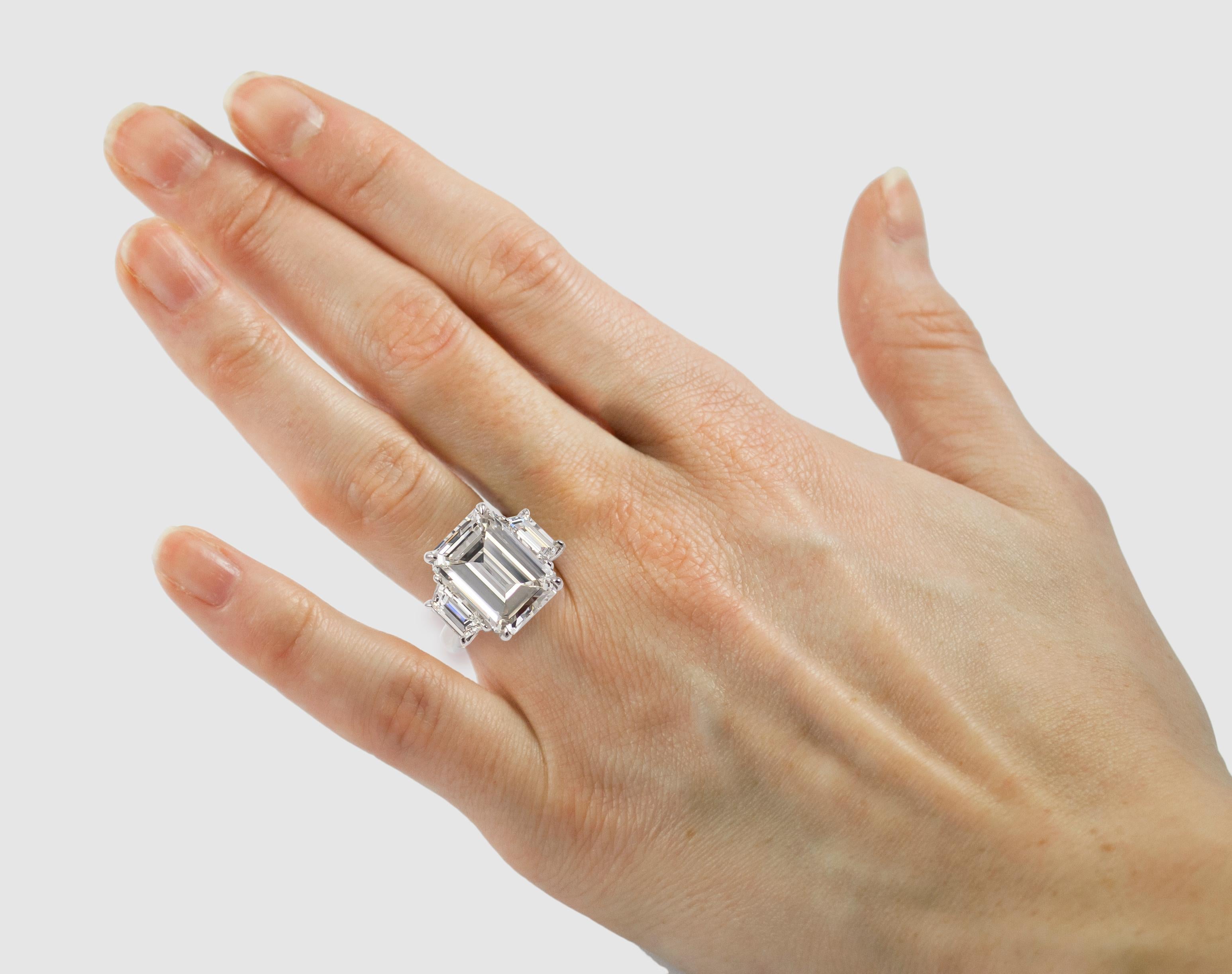Women's or Men's J. Birnbach GIA Certified 4.48 Carat Emerald Cut Diamond Three-Stone Ring