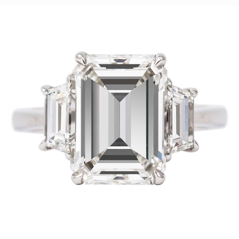 J. Birnbach GIA Certified 4.48 Carat Emerald Cut Diamond Three-Stone Ring