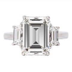 J. Birnbach GIA Certified 4.48 Carat Emerald Cut Diamond Three-Stone Ring