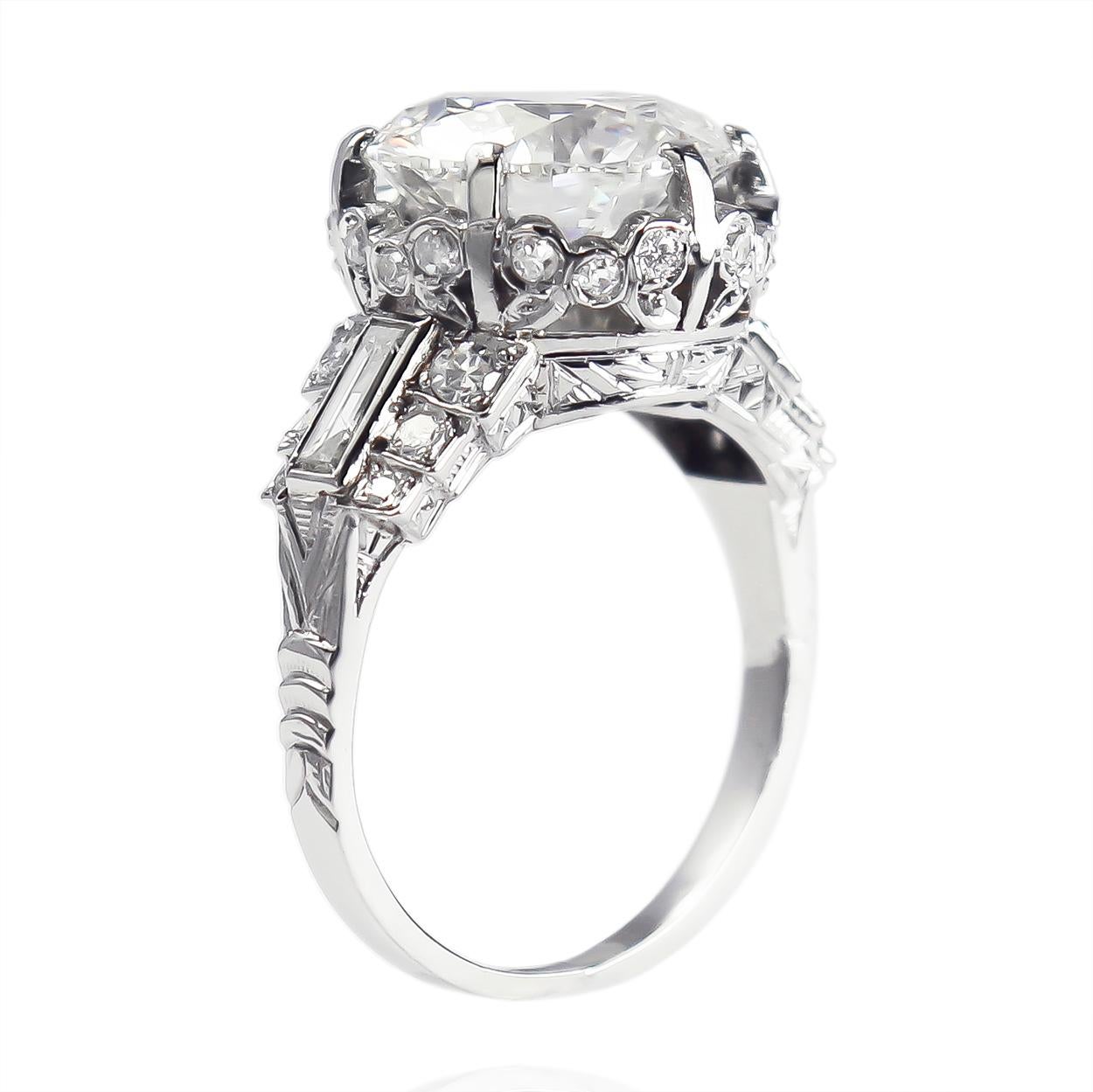 Round Cut J. Birnbach GIA Certified 4.51 Carat I SI1 Round Brilliant Diamond Vintage Ring