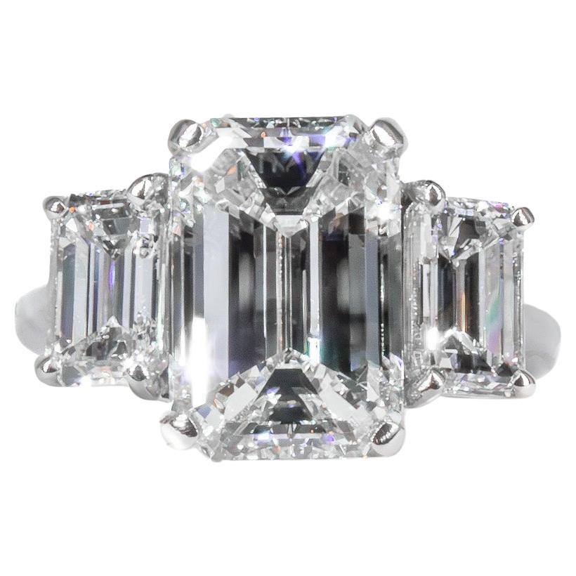 J. Birnbach GIA Certified 4.53 Carat Emerald Cut K VS2 Diamond Three-Stone Ring